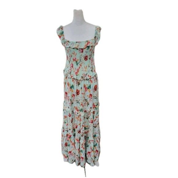 Abel The Label Floral‎ Maxi Dress Size M – Boho Tiered Smocked Sleeveless Rayon - Picture 1 of 16